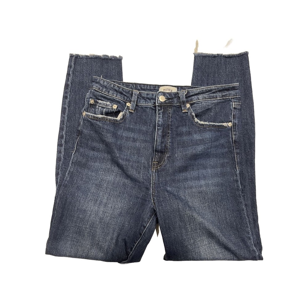 Pistola Cara High Rise Skinny Distressed Raw Hem Dark Wash Jeans Size 30